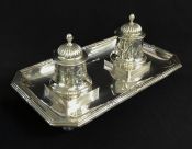 Antique Swedish Neo-Classical Silver Double Inkwell On Stand