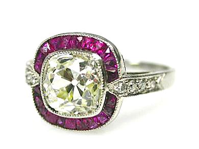 Art Deco 2.17ct Diamond and Ruby Platinum Ring