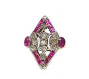 Art Deco Diamond and Synthetic Ruby Ring