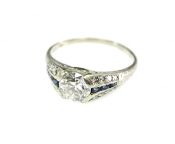 Art Deco Diamond and Synthetic Sapphire Engagement Ring