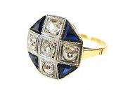Art Deco Diamond and Synthetic Sapphire Ring