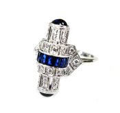 Art Deco Inspired .94ct Sapphire and Diamond 18kt Ring