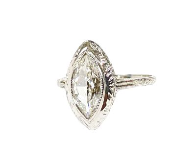 Art Deco 0.91ct Marquise Diamond Solitaire Ring