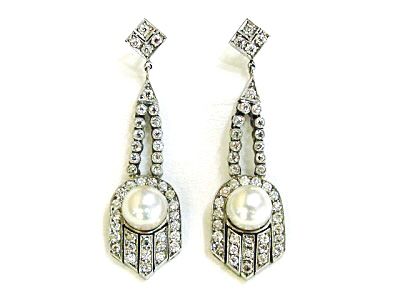 Art Deco Pearl and Diamond Earrings
