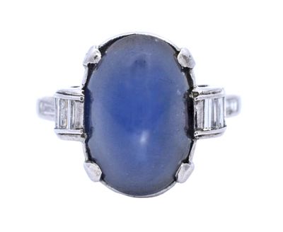 Art Deco 10.95ct Star Sapphire and Diamond Platinum Ring
