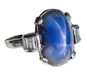 Art Deco 10.95ct Star Sapphire and Diamond Platinum Ring