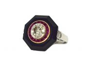Art Deco Style Diamond Ruby Onyx Ring