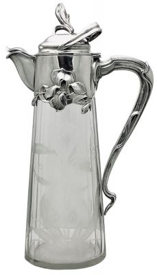 Art Nouveau Crystal Claret Jug with Sterling Silver Mounts