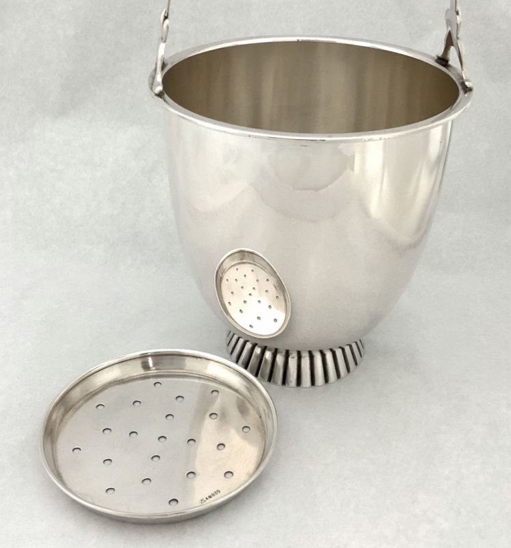 Art Deco 835 Fine Silver Ice Bucket and Strainer, Germany, Circa 1930