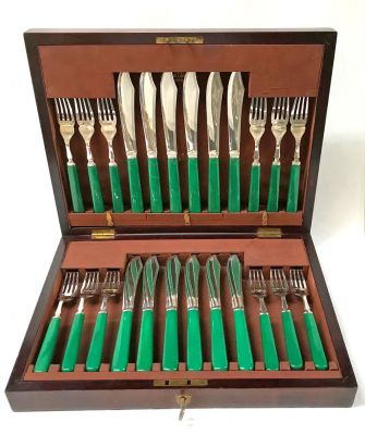 Art Deco Bakelite And Silver Plate Fish Service For 12