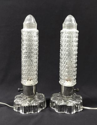 Art Deco Bullet/Skyscraper Style Glass Boudoir Lamps, American, circa 1930s