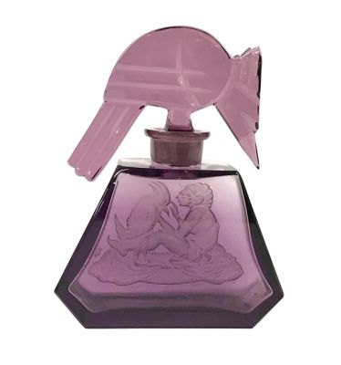 Art Deco Carved and Frosted Amethyst Glass Perfume Bottle