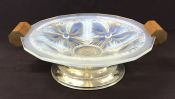 Art Deco Opalescent Glass Bowl With Teak Handles