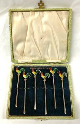 Art Deco Rooster Cocktail Picks, American, circa 1925-30