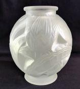 Art Deco Satin Finish Glass Vase of Stylized Lotus Flowers