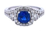 Art Deco Style 1.63ct Sapphire and Diamond 18kt Ring