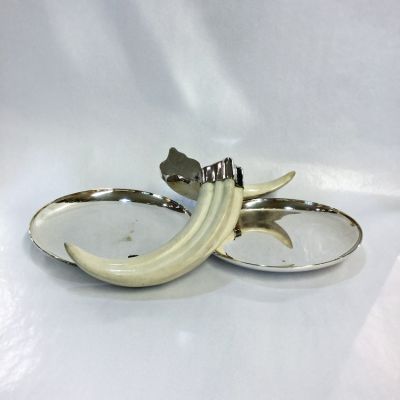 Art Deco Tusk Handled Silver Plate Vide-Poche
