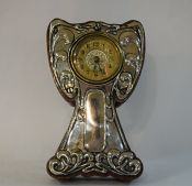 Art Nouveau English Silver and Wood Dresser Clock