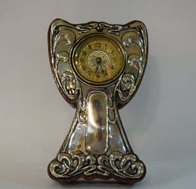 Art Nouveau English Silver and Wood Dresser Clock