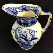 Art Nouveau Flow Blue Earthenware Water Jug