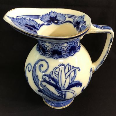 Art Nouveau Flow Blue Earthenware Water Jug