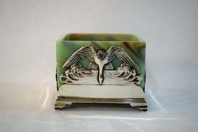 Art Nouveau Silver Swan Motif Frame with Glass Insert