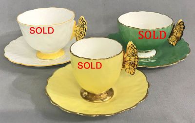 Aynsley Bone China Butterfly Handle Cups & Saucers