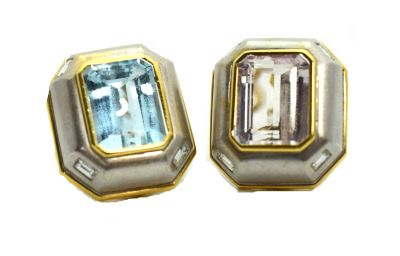 Beni Sung Blue Topaz Kunzite and Diamond Earrings