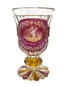 Biedermeier Facet Knob Cut and Stained Glass Octagonal Goblet