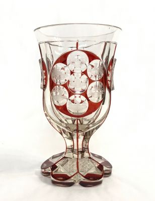 Biedermeier Faceted and Stained Glass Hexagonal Goblet