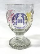 Biedermeier Tri-Colour Stained and Cut Glass Stemmed Rummer