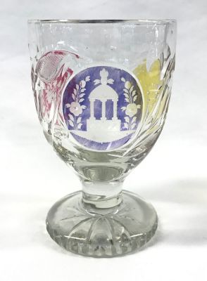 Biedermeier Tri-Colour Stained and Cut Glass Stemmed Rummer