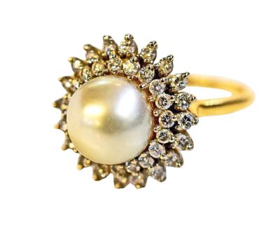Birks Vintage Pearl and Diamond Ring