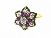 Birks Vintage Ruby and Diamond Floral Cluster Ring