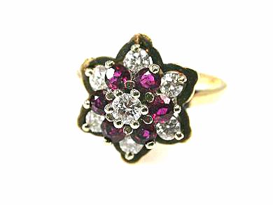 Birks Vintage Ruby and Diamond Floral Cluster Ring