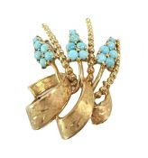 Birks Gold Turquoise Spray Brooch