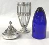 Birks Sterling Silver And Cobalt Blue Glass Sugar Castors, circa 1920