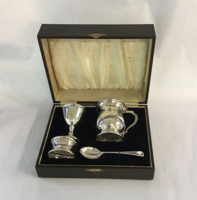 Vintage Boxed Silver Christening Set