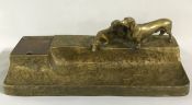Bronze Inkwell / Pen Tray of Three Dachshunds