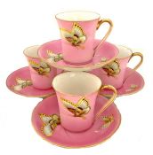 Butterfly Hand Painted and Gilded Nippon Demitasse Cups and Saucers
