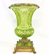 Baccarat Attributed Chartreuse/Vaseline Coloured Cut Crystal Vase