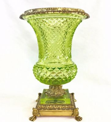 Baccarat Attributed Chartreuse/Vaseline Coloured Cut Crystal Vase