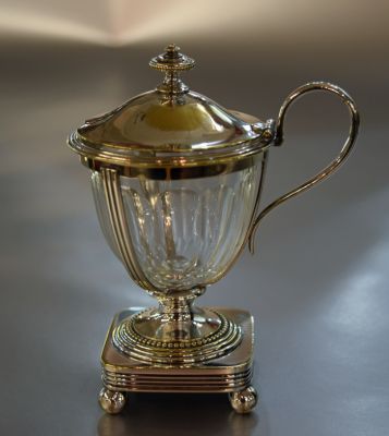 Christofle Silver Plate Mustard Pot with Clear Glass Liner