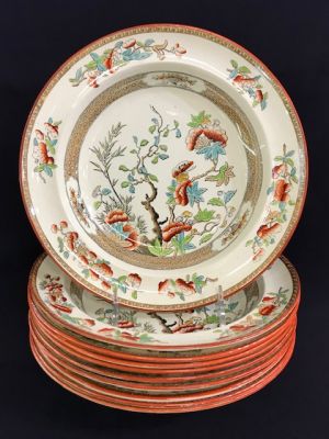 Copeland Earthenware Indian Tree Rim Soup Bowls
