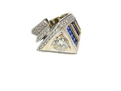Art Deco Inspired Diamond and Sapphire Ring
