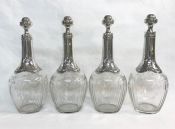 Cut and Etched Glass Decanters With Silver Collars and Stoppers