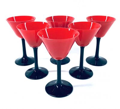 Czechoslovakian Art Deco Red and Black Cased Glass Cocktail Glasses