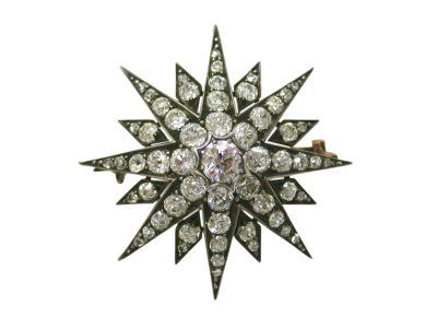 Antique 5.53ct Diamond 18kt Starburst Brooch