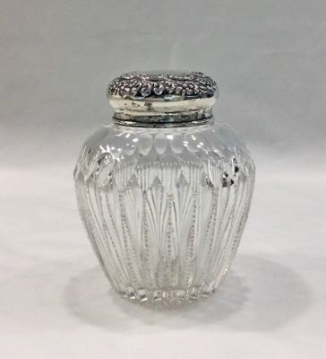 Dresser Jar, Sterling Silver and Cut Crystal Repoussé Lid