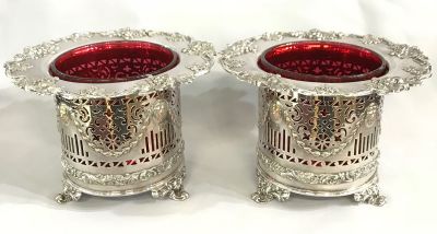Early 20th Century Cranberry Lined Bottle Coolers